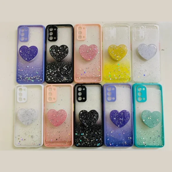 Transparent Glitter Case With Heart Pop Holder For iPhone
