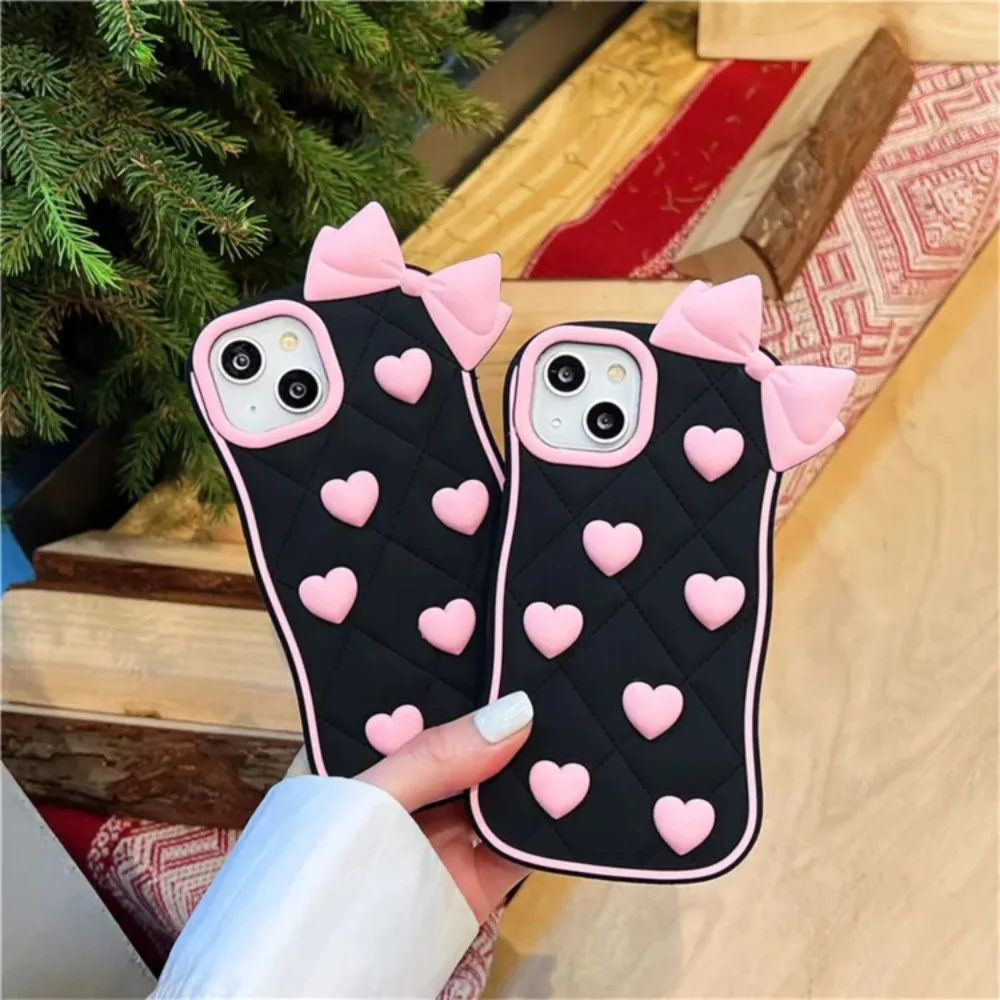 3D Pink Heart Bow Case For iPhone